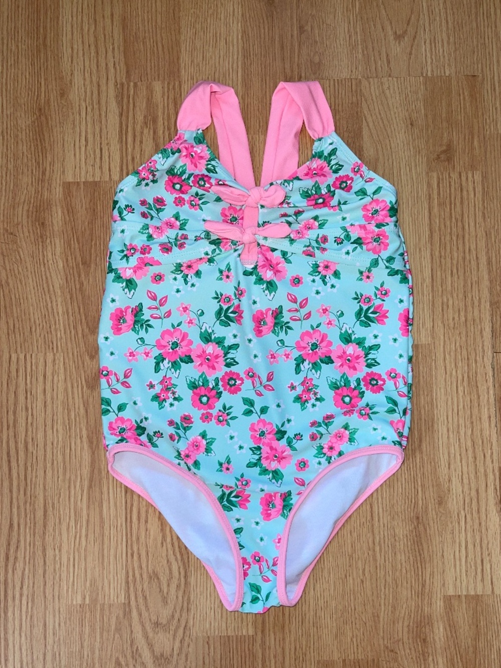 Nicole Miller Girls Pink & Green Floral Sweetheart One Piece Swimsuit Size 12